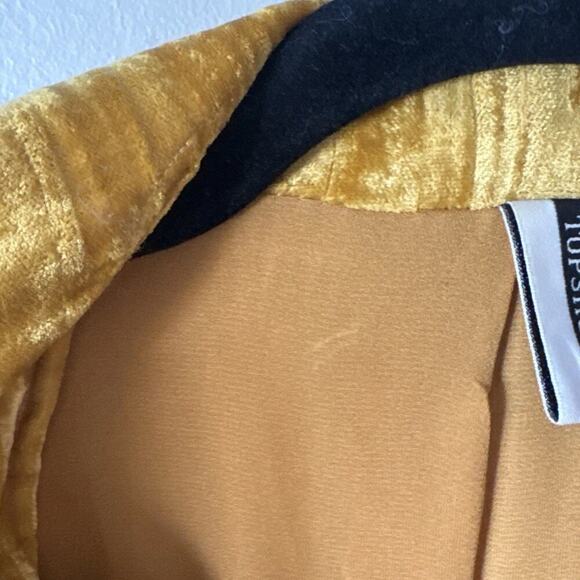 Topshop Women’s Size US2 Yellow Crinkle One Button Velvet Blazer Jacket Glam - Picture 9 of 11